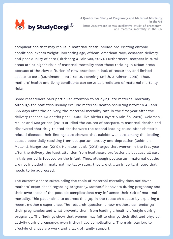 A Qualitative Study of Pregnancy and Maternal Mortality in the US. Page 2