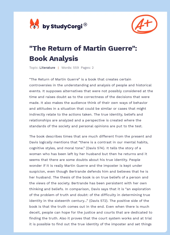 "The Return of Martin Guerre": Book Analysis. Page 1