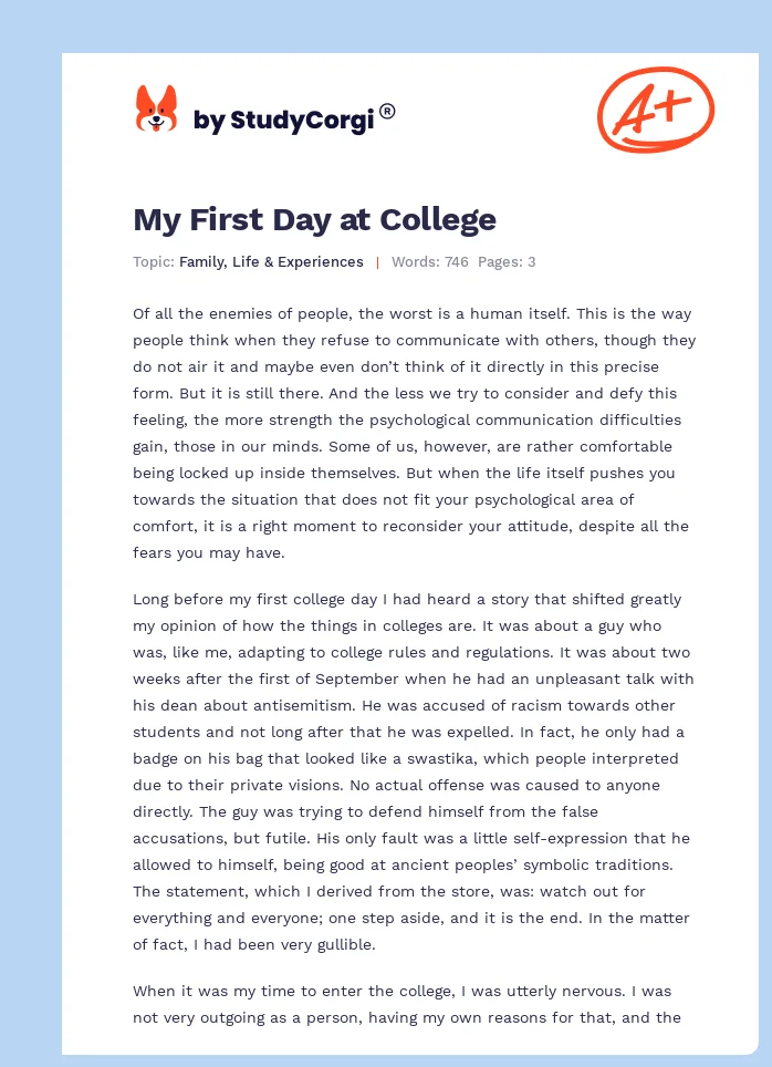 My First Day at College. Page 1