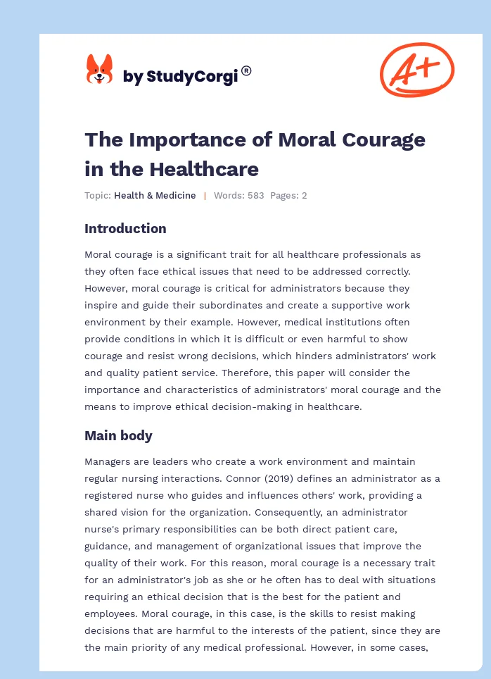 The Importance of Moral Courage in the Healthcare. Page 1
