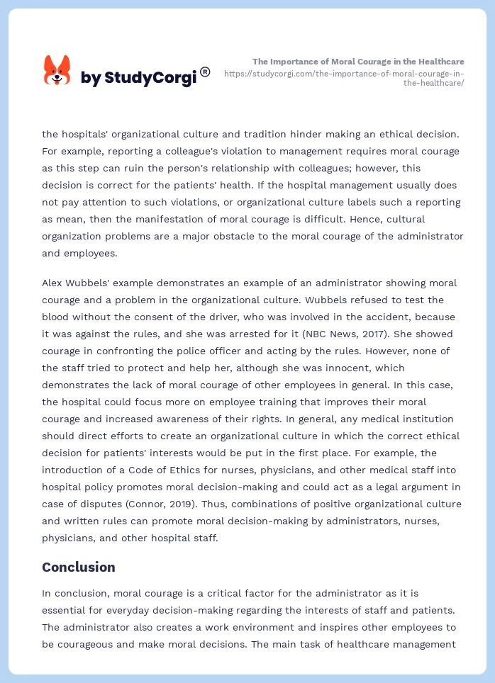 The Importance of Moral Courage in the Healthcare. Page 2