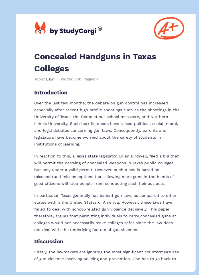 Concealed Handguns in Texas Colleges. Page 1