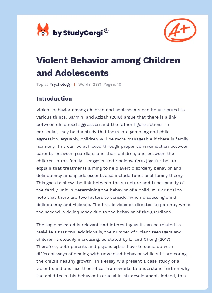 Violent Behavior among Children and Adolescents. Page 1