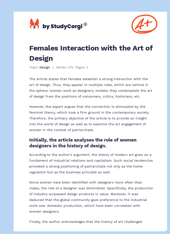 Females Interaction with the Art of Design. Page 1