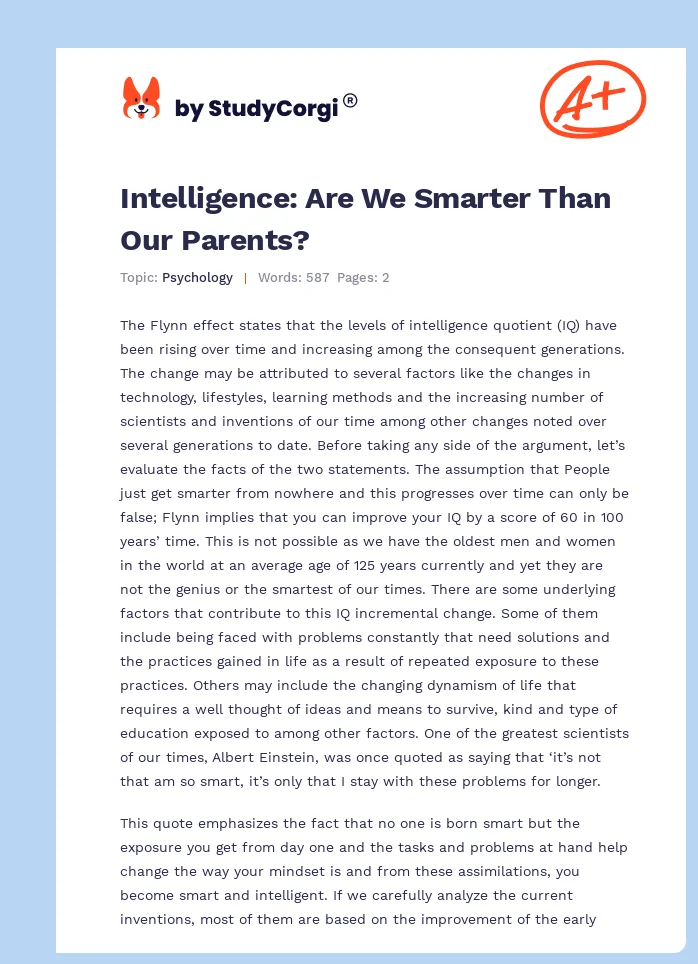 Intelligence: Are We Smarter Than Our Parents?. Page 1