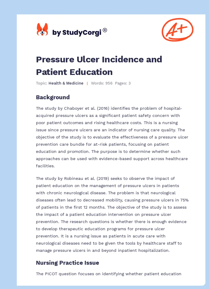 Pressure Ulcer Incidence and Patient Education. Page 1