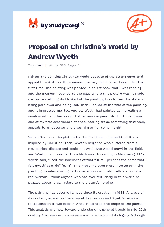 Proposal on Christina’s World by Andrew Wyeth. Page 1