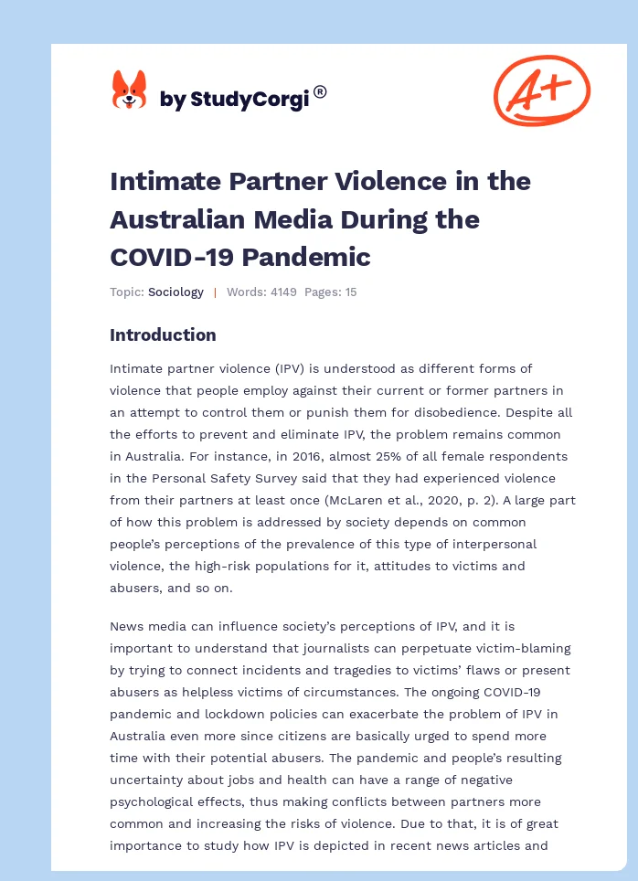 Intimate Partner Violence in the Australian Media During the COVID-19 Pandemic. Page 1