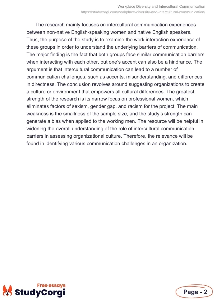 Workplace Diversity and Intercultural Communication. Page 2