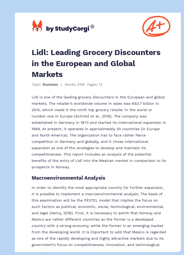 Lidl: Leading Grocery Discounters in the European and Global Markets. Page 1