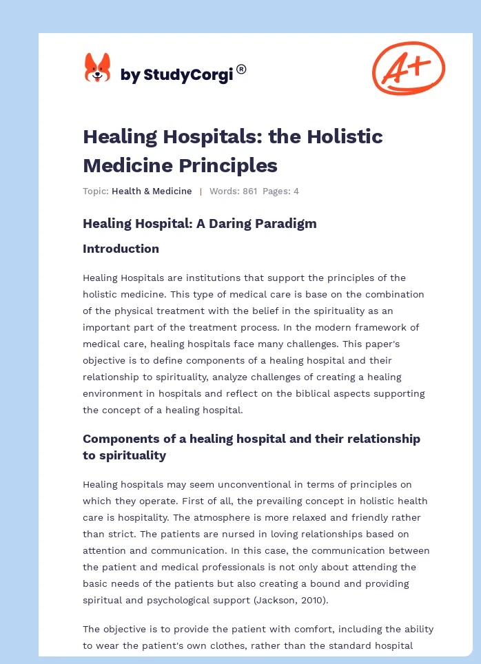Healing Hospitals: the Holistic Medicine Principles. Page 1