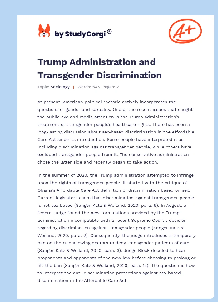 Trump Administration and Transgender Discrimination. Page 1
