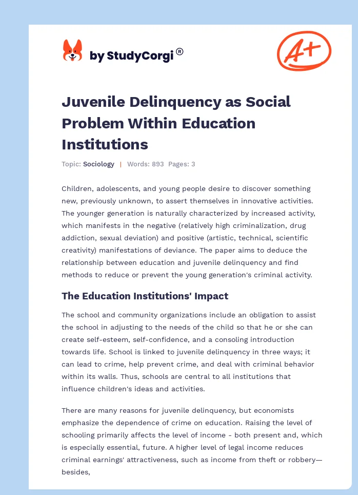 Juvenile Delinquency as Social Problem Within Education Institutions. Page 1