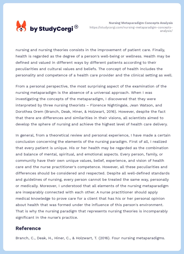 Nursing Metaparadigm Concepts Analysis. Page 2