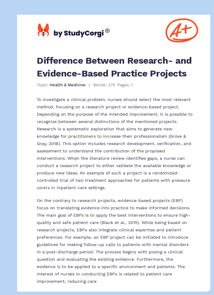 Difference Between Research- and Evidence-Based Practice Projects. Page 1