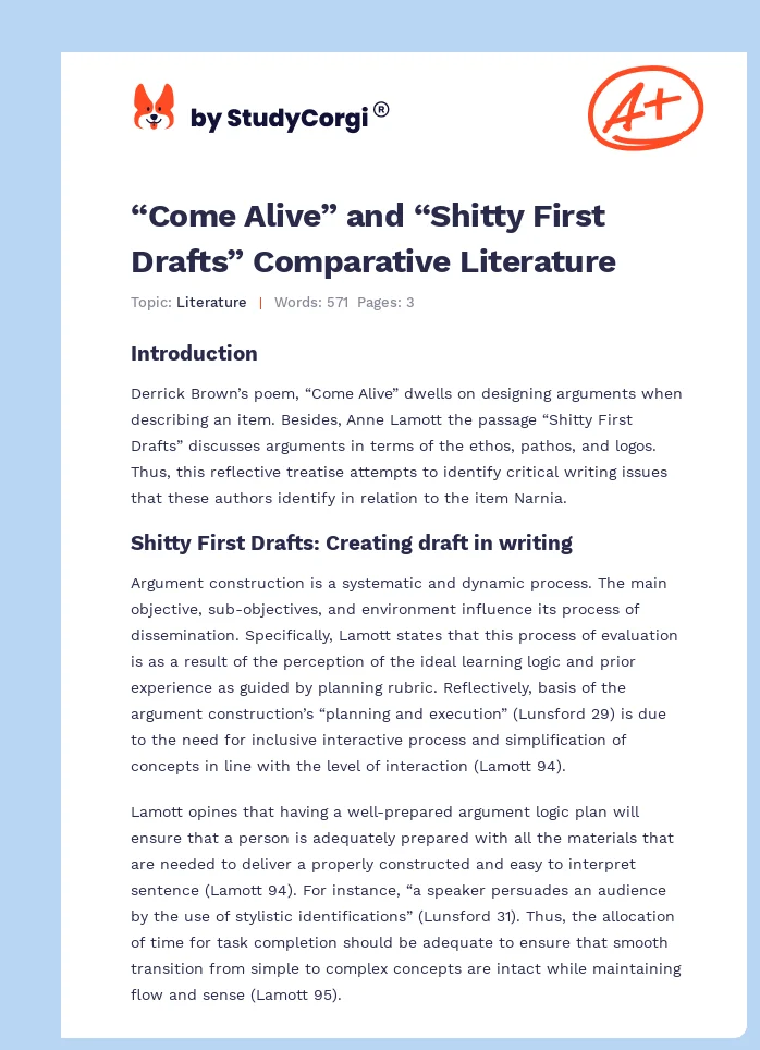“Come Alive” and “Shitty First Drafts” Comparative Literature. Page 1