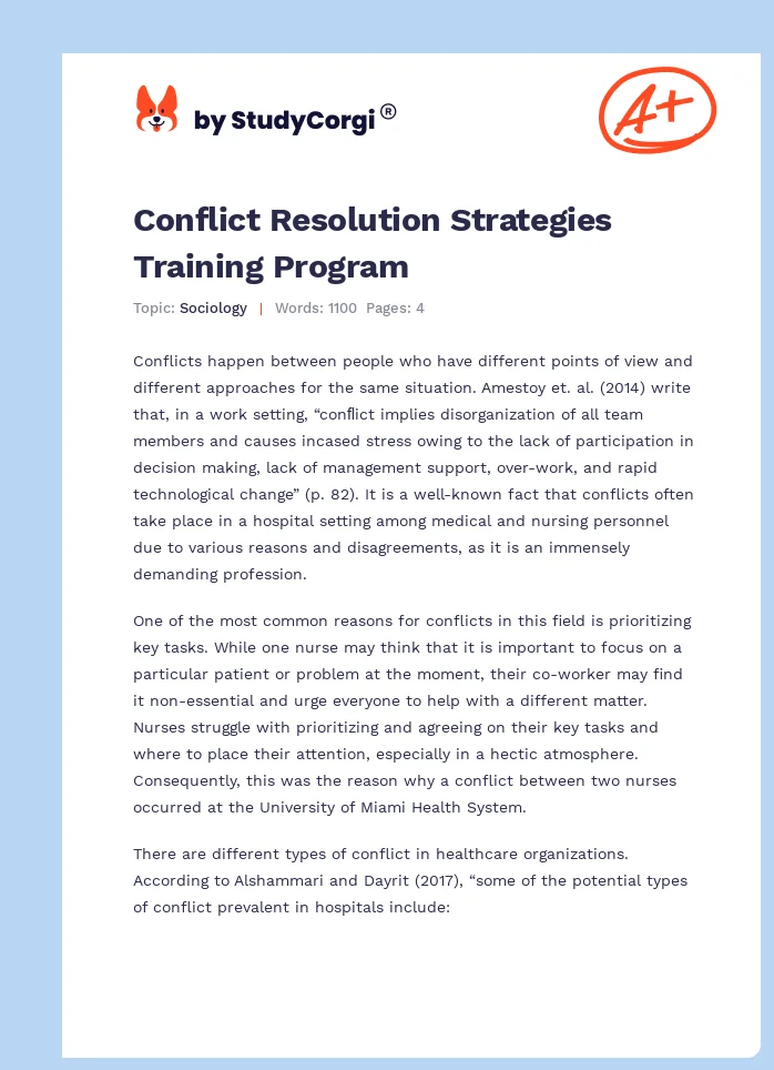 Conflict Resolution Strategies Training Program. Page 1