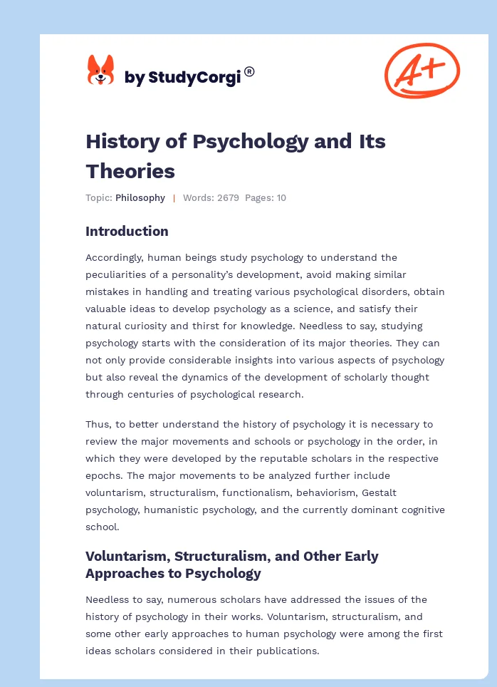 History of Psychology and Its Theories. Page 1