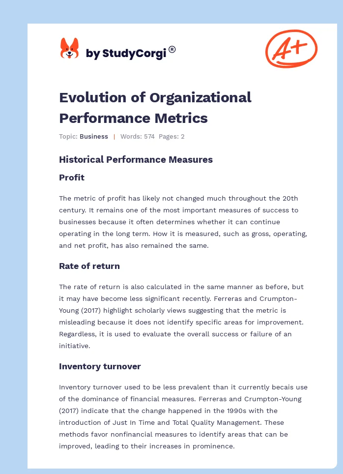 Evolution of Organizational Performance Metrics. Page 1
