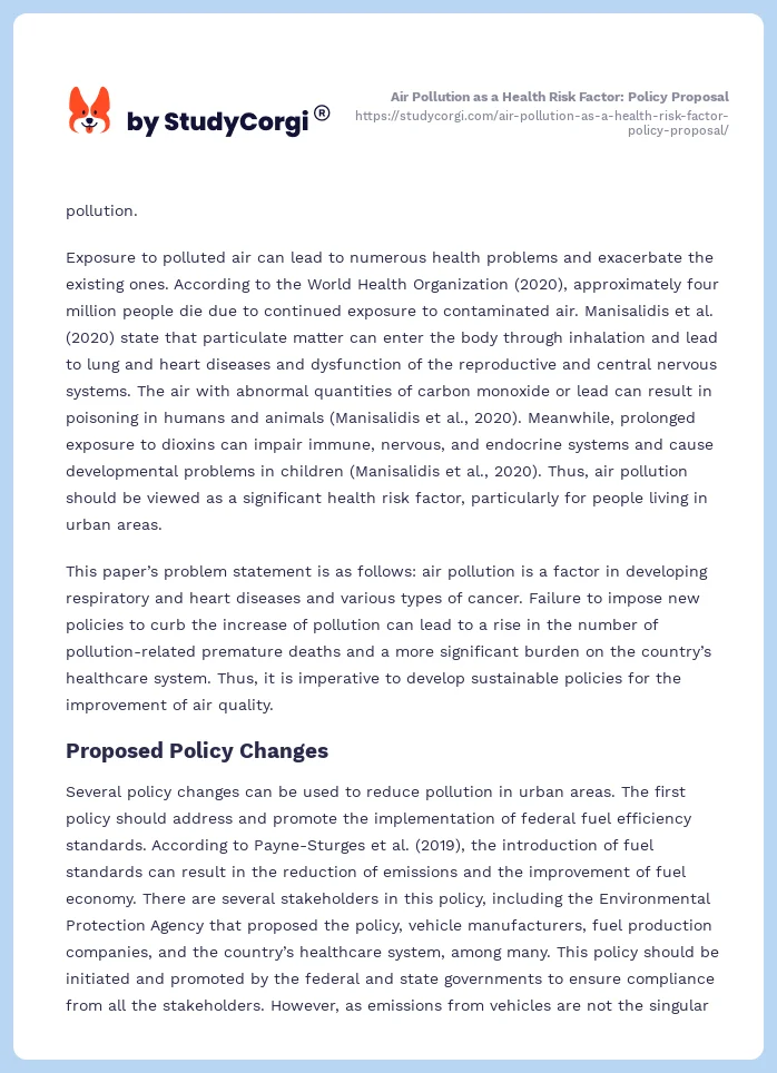 Air Pollution as a Health Risk Factor: Policy Proposal. Page 2