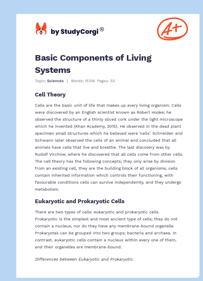 Basic Components of Living Systems. Page 1