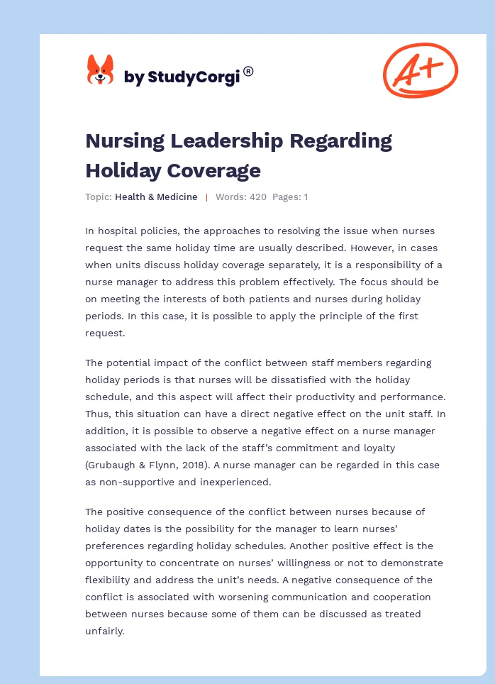 Nursing Leadership Regarding Holiday Coverage. Page 1