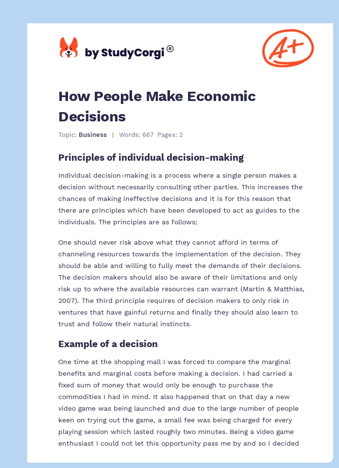 How People Make Economic Decisions. Page 1