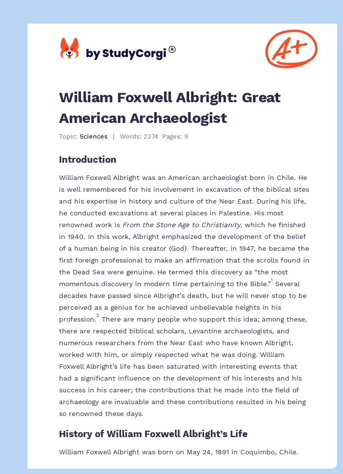 William Foxwell Albright: Great American Archaeologist. Page 1