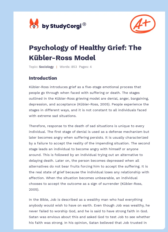 Psychology of Healthy Grief: The Kübler-Ross Model. Page 1