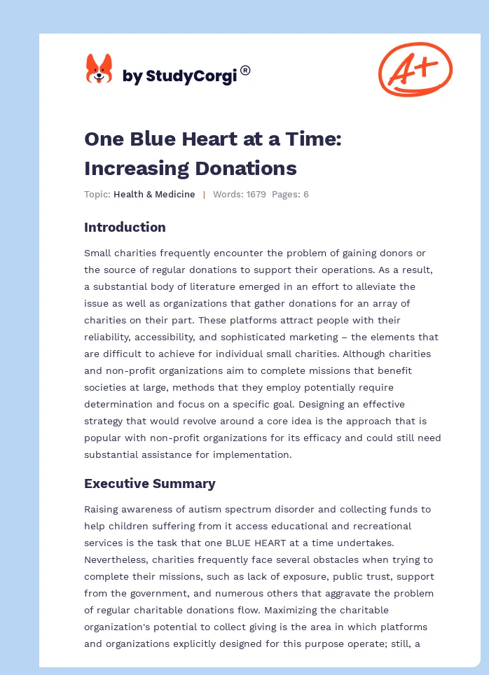 One Blue Heart at a Time: Increasing Donations. Page 1