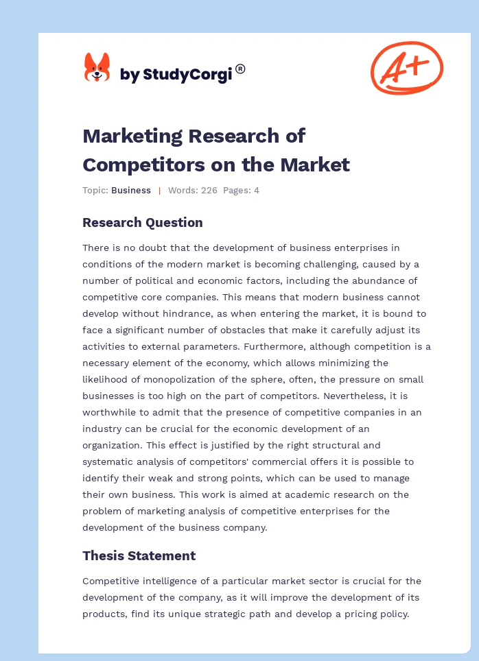 Marketing Research of Competitors on the Market. Page 1