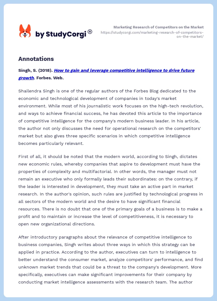 Marketing Research of Competitors on the Market. Page 2