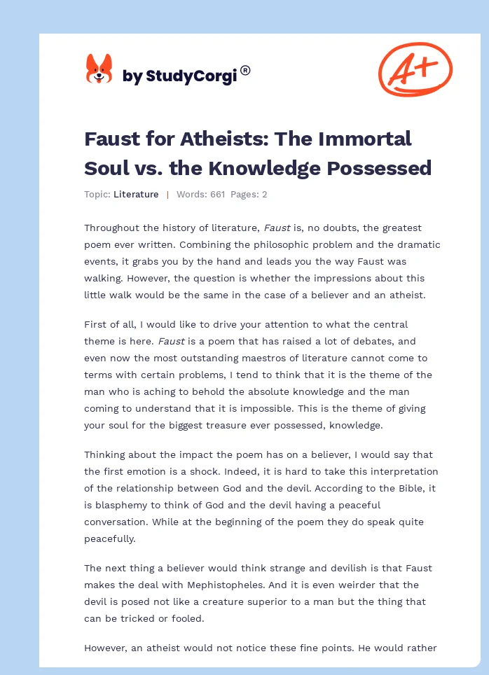 Faust for Atheists: The Immortal Soul vs. the Knowledge Possessed. Page 1