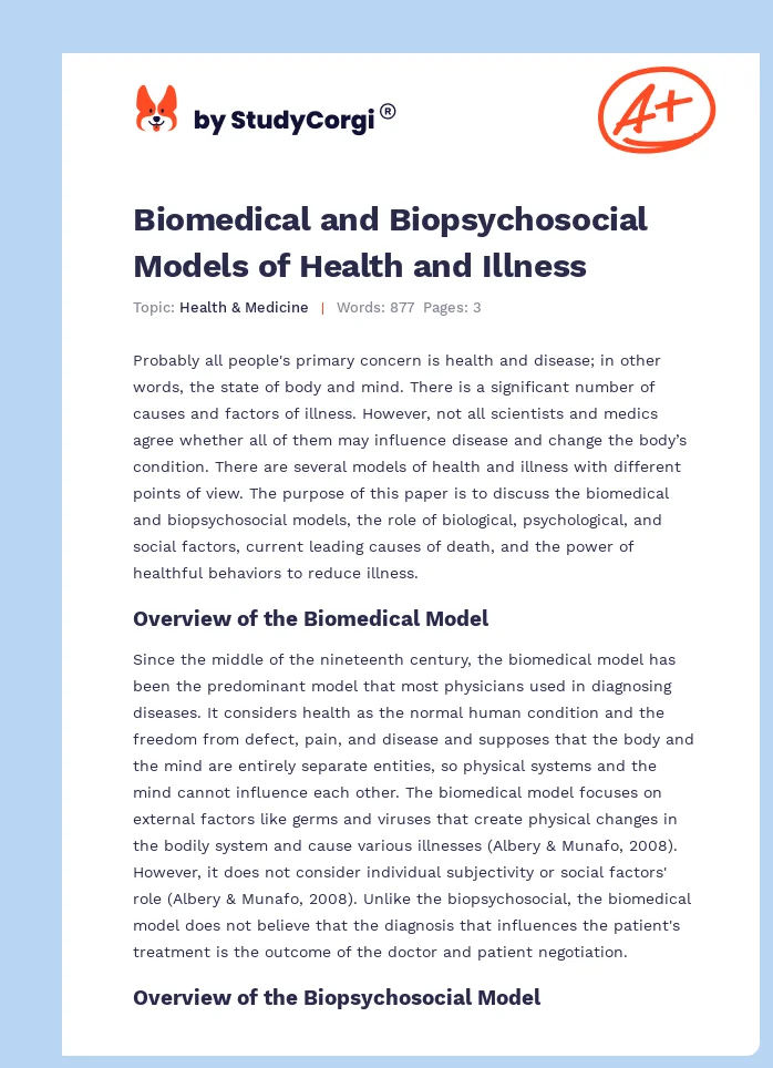 Biomedical and Biopsychosocial Models of Health and Illness. Page 1