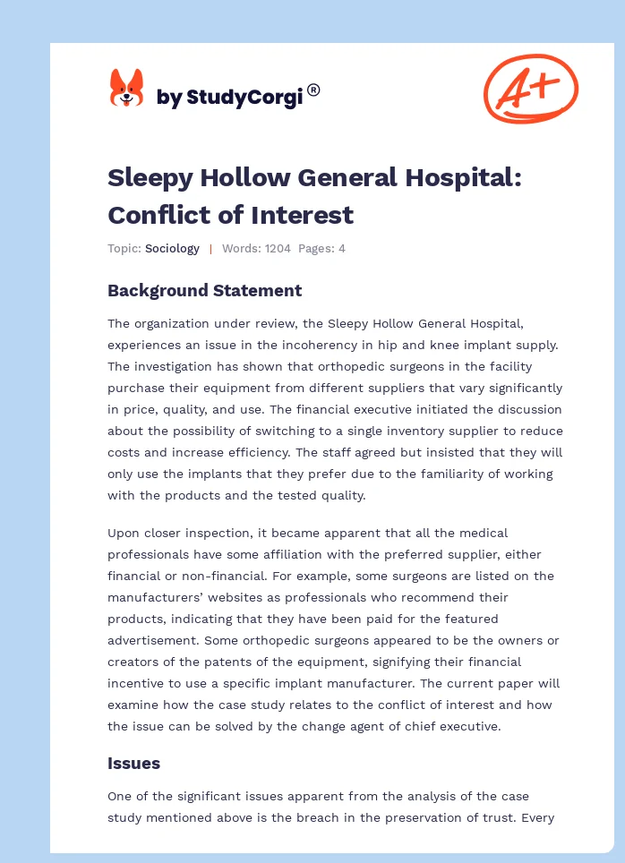 Sleepy Hollow General Hospital: Conflict of Interest. Page 1