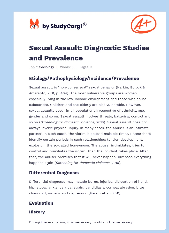 Sexual Assault: Diagnostic Studies and Prevalence. Page 1