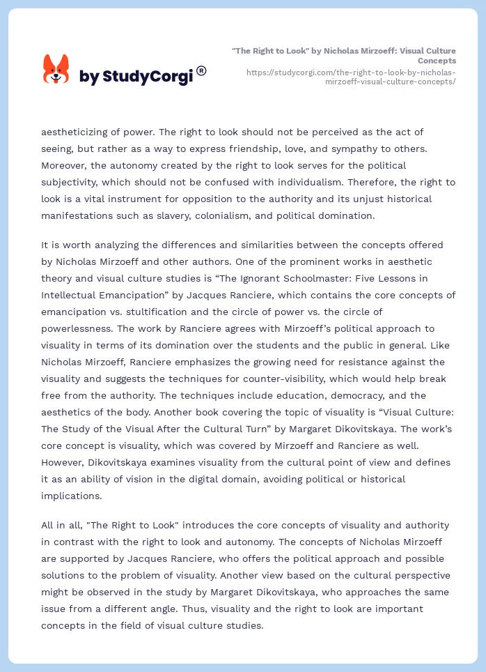 "The Right to Look" by Nicholas Mirzoeff: Visual Culture Concepts. Page 2