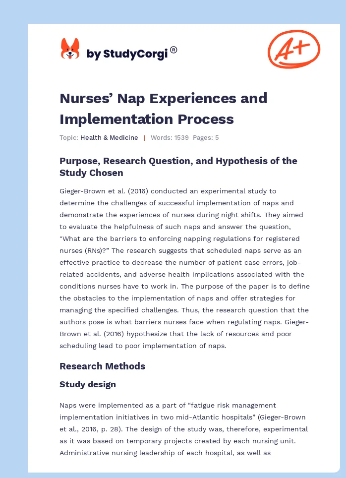 Nurses’ Nap Experiences and Implementation Process. Page 1