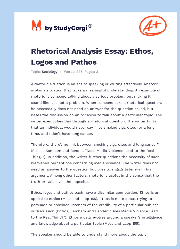 Rhetorical Analysis Essay: Ethos, Logos and Pathos. Page 1