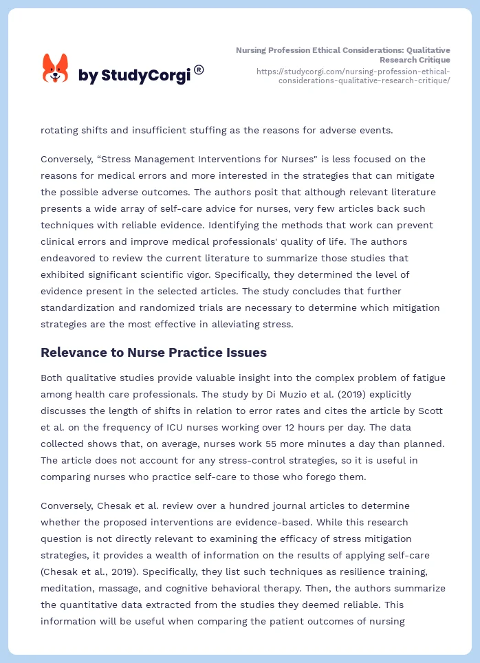 Nursing Profession Ethical Considerations: Qualitative Research Critique. Page 2