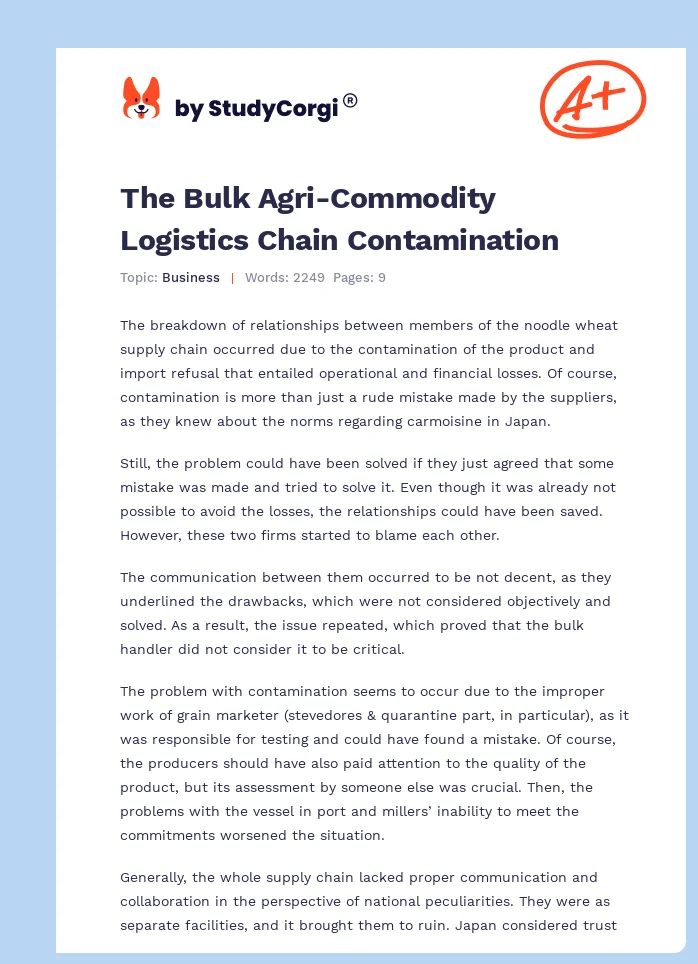 The Bulk Agri-Commodity Logistics Chain Contamination. Page 1