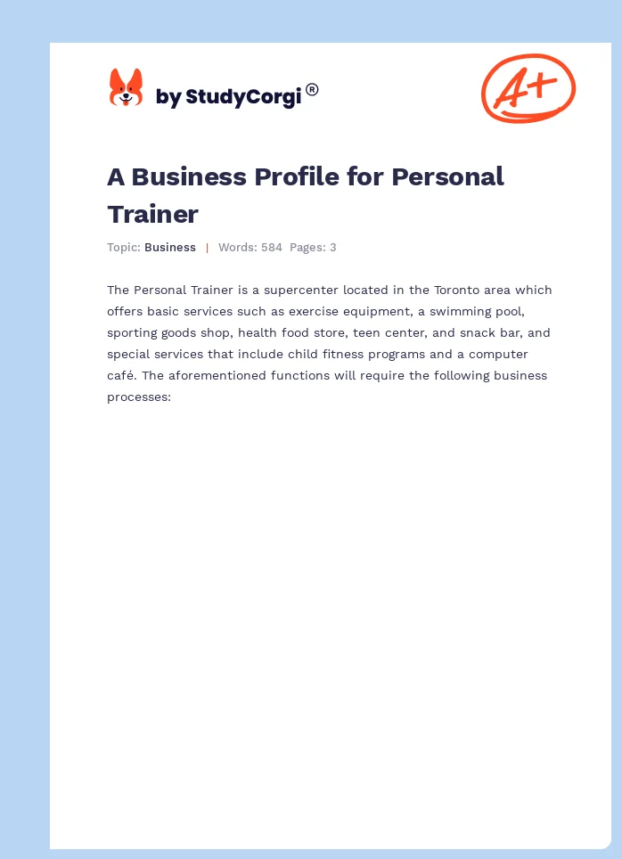 A Business Profile for Personal Trainer. Page 1