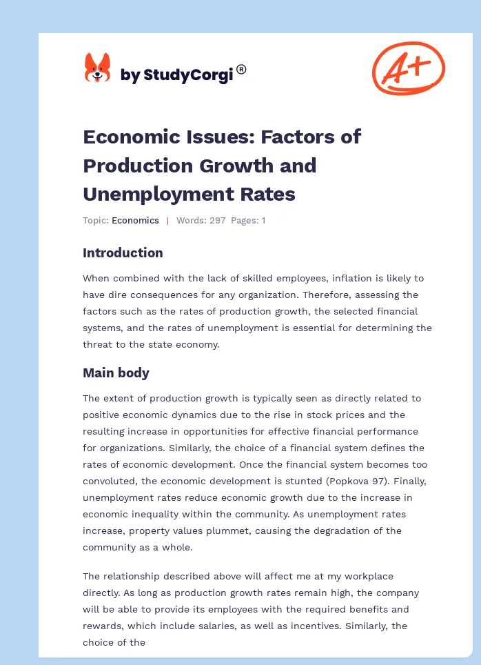 Economic Issues: Factors of Production Growth and Unemployment Rates. Page 1