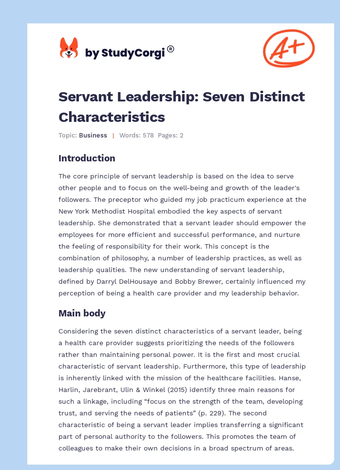 Servant Leadership: Seven Distinct Characteristics. Page 1