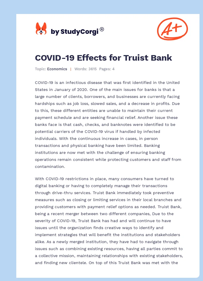 COVID-19 Effects for Truist Bank. Page 1