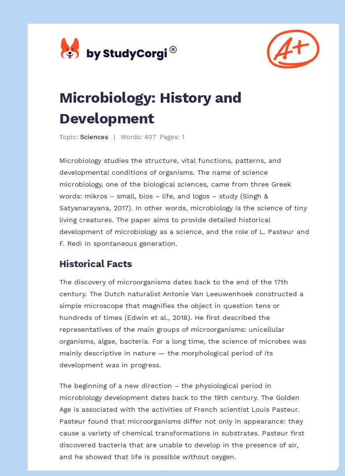 Microbiology: History and Development. Page 1