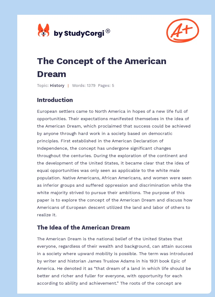 The Concept of the American Dream. Page 1