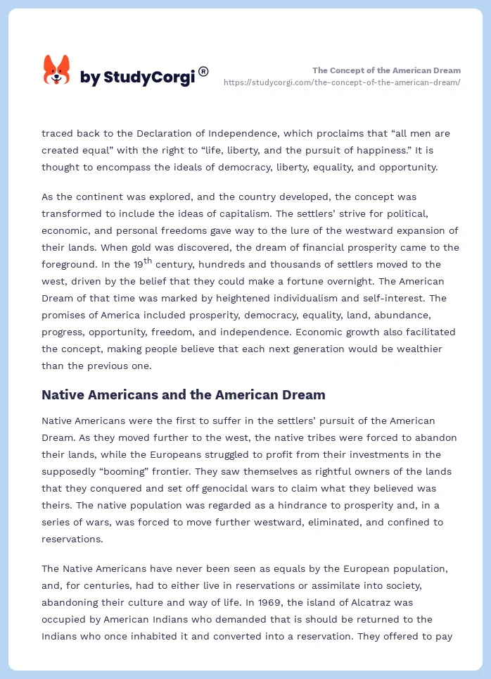 The Concept of the American Dream. Page 2