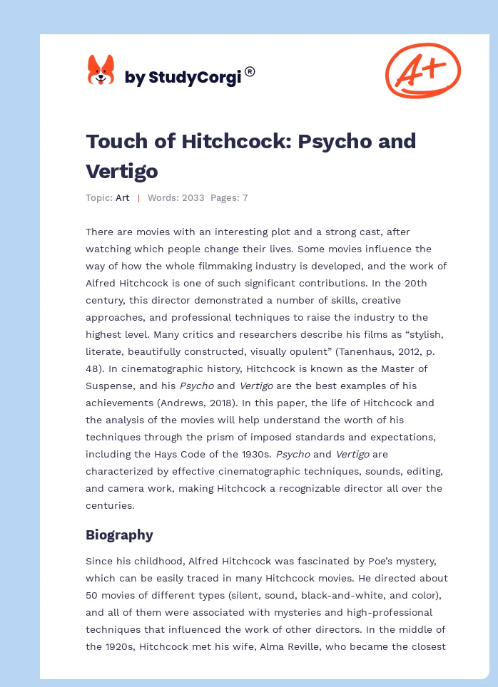 Touch of Hitchcock: Psycho and Vertigo. Page 1