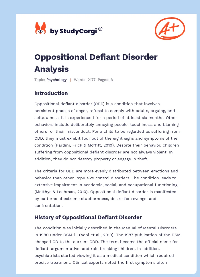 Oppositional Defiant Disorder Analysis. Page 1
